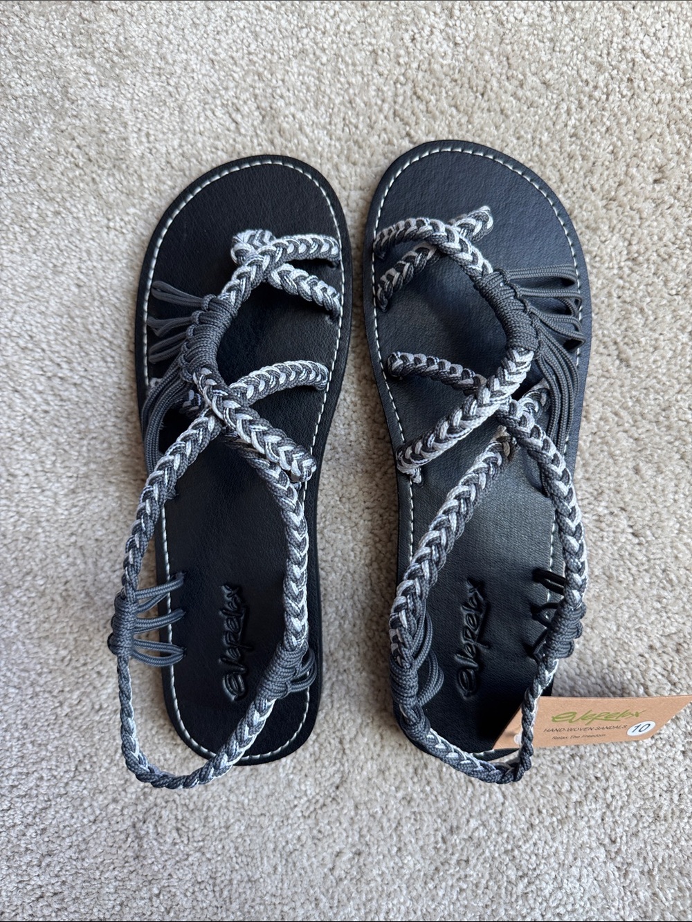 Black and Gray Braided Strap Sandals - Women's - Picture 2 of 5